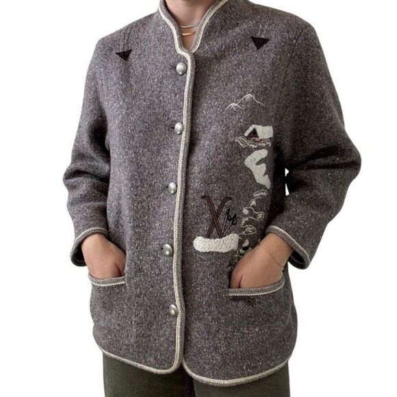 Vintage Womens Stapf Sportswear Tyrol Austrian Boiled Wool Ski Cardigan Sz M - Picture 2 of 8